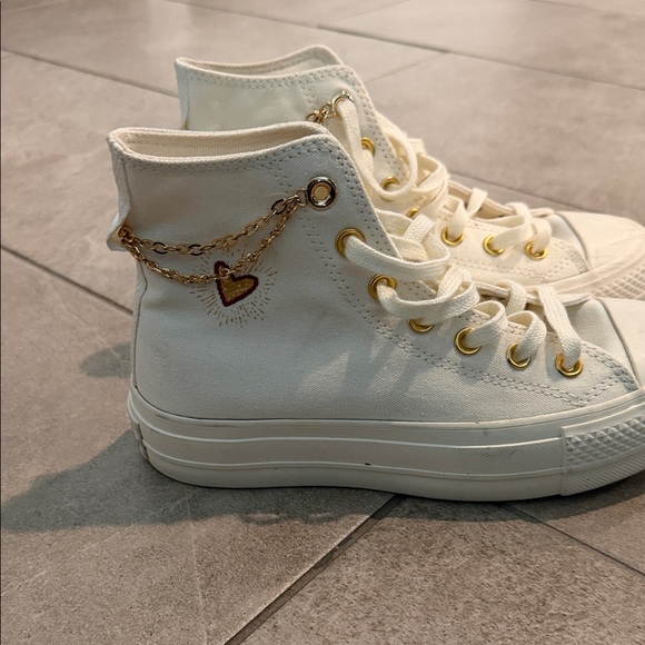 Converse Women's High-Top Sneakers in Off-White with Gold Accents - Picture 2 of 8
